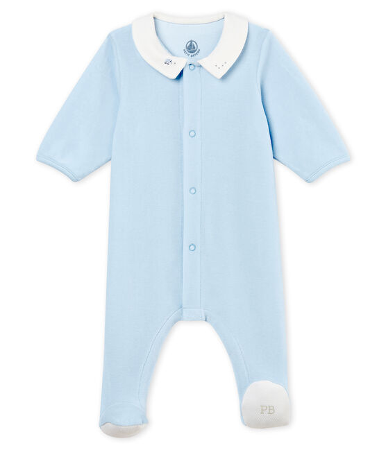 Dors-bien bébé garçon en velours de coton uni bleu FRAICHEUR