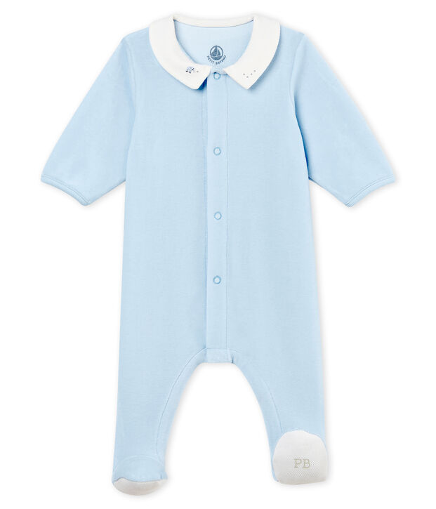 Dors-bien b&eacute;b&eacute; gar&ccedil;on en velours de coton uni bleu clair
