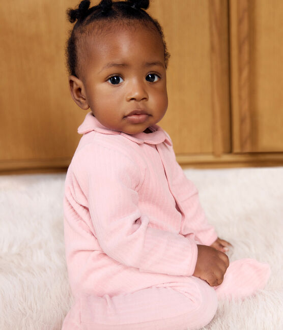 Pyjama bébé en velours à col uni rose CHARME