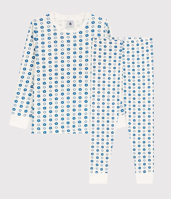 Pyjama imprimé fleurs graphique en coton enfant blanc MARSHMALLOW/ MALLARD