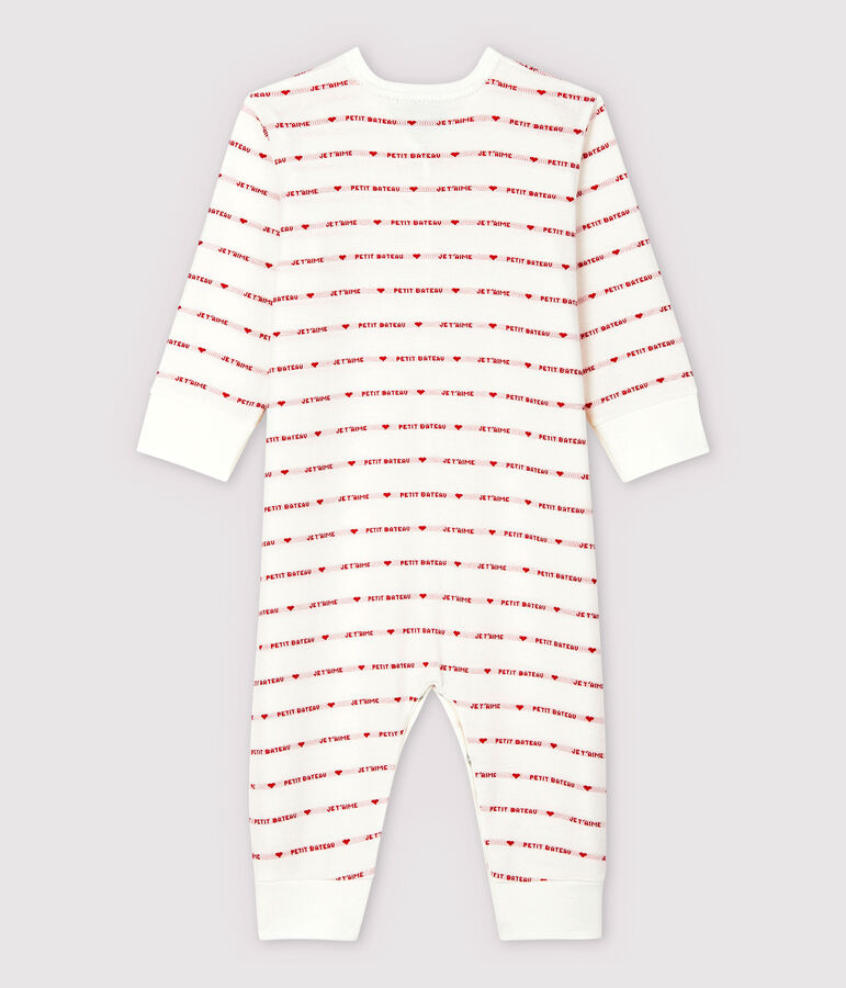 Dors-bien sans pieds Petit Bateau Je T'aime b&eacute;b&eacute; en jacquard blanc MARSHMALLOW/rouge TERKUIT