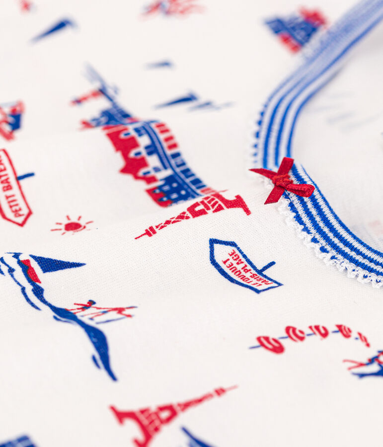 Pyjacourt Paris en coton petite fille blanc MARSHMALLOW/blanc MULTICO