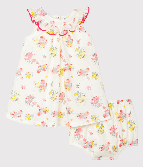 Robe et bloomer bébé fille imprimés blanc MARSHMALLOW/blanc MULTICO