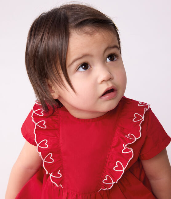 Robe bébé en coton manches courtes unie avec son bloomer rouge TERKUIT