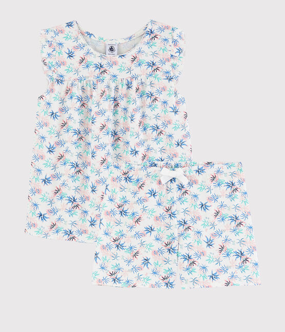 Pyjacourt imprimé anémones petite fille en coton fin blanc MARSHMALLOW/blanc MULTICO