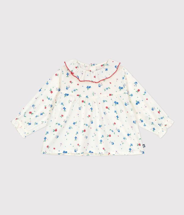 Blouse b&eacute;b&eacute; en coton manches longues, imprim&eacute;e fleurs blanc/multicouleur