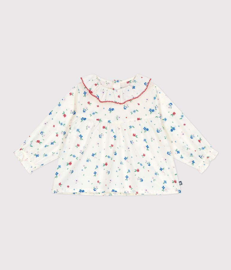 Blouse b&eacute;b&eacute; en coton manches longues, imprim&eacute;e fleurs blanc MARSHMALLOW/blanc MULTICO