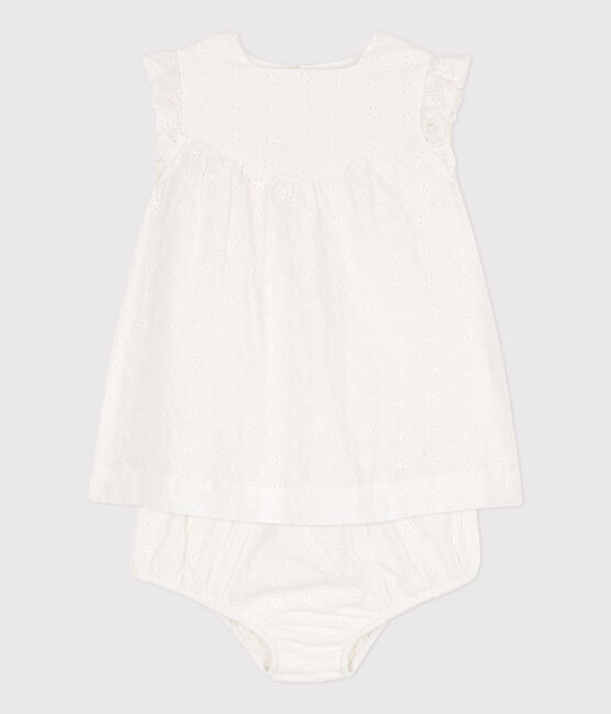 Robe bébé avec bloomer en broderie anglaise blanc MARSHMALLOW