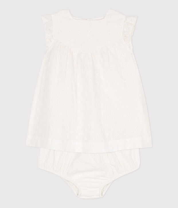 Robe b&eacute;b&eacute; avec bloomer en broderie anglaise blanc