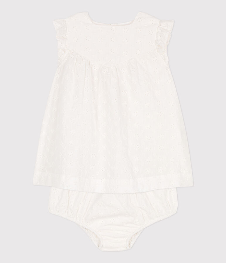 Robe b&eacute;b&eacute; avec bloomer en broderie anglaise blanc MARSHMALLOW