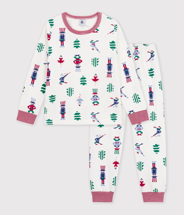 Pyjama enfant en molleton imprim&eacute; No&euml;l blanc/multicouleur