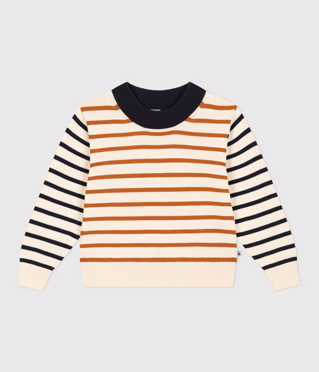 Pull marin en coton enfant fille / gar&ccedil;on &eacute;cru/multicouleur
