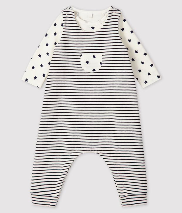 Ensemble 2 pi&egrave;ces b&eacute;b&eacute; en tubique blanc/bleu