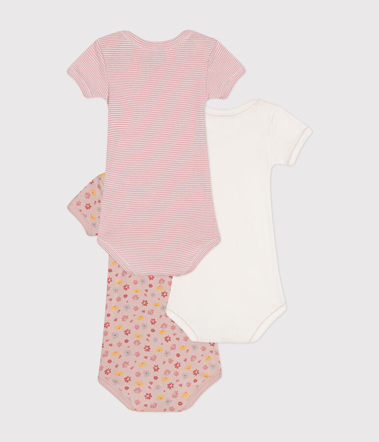 Lot de 3 bodies manches courtes fleurs en coton b&eacute;b&eacute; variante 1