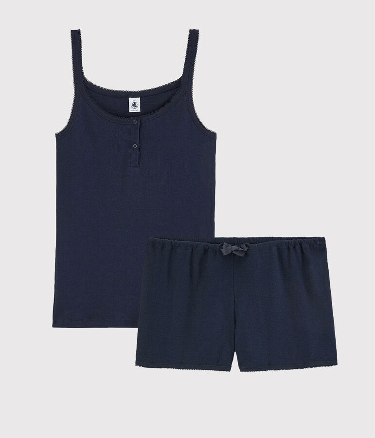 Pyjacourt marine fille-femme en coton bleu SMOKING