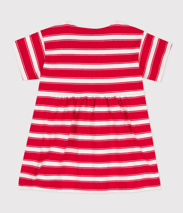 Robe manches courte b&eacute;b&eacute; en jersey &eacute;pais ray&eacute; rouge PEPS/blanc MARSHMALLOW