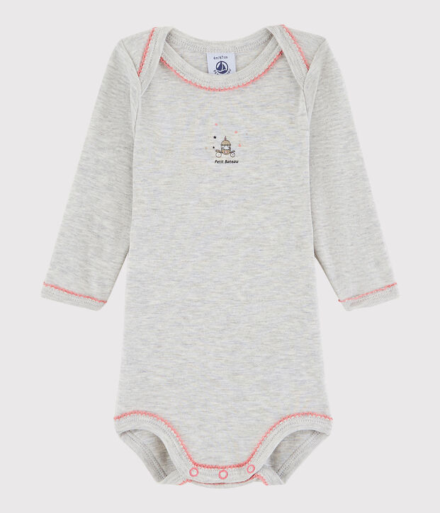 Body manches longues b&eacute;b&eacute; fille gris chin&eacute; clair