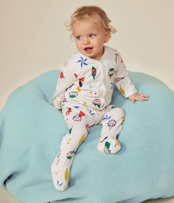 Pyjama en molleton gratté imprimé boules de Noël bébé blanc MARSHMALLOW/blanc MULTICO