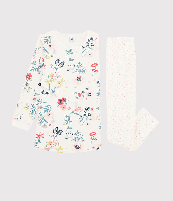 Chemise de nuit à fleurs en velours petite fille avec legging blanc MARSHMALLOW/blanc MULTICO