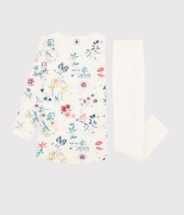 Chemise de nuit &agrave; fleurs en velours petite fille avec legging blanc/multicouleur