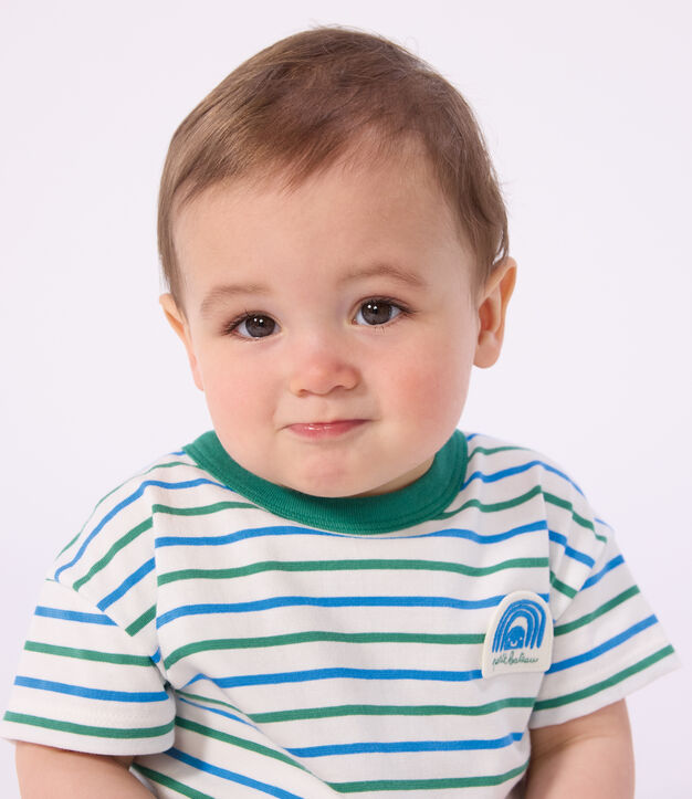 Tee-shirt b&eacute;b&eacute; en coton manches courtes, ray&eacute; blanc/multicouleur
