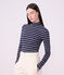 Sous-pull femme en coton &agrave; rayures bleu/blanc