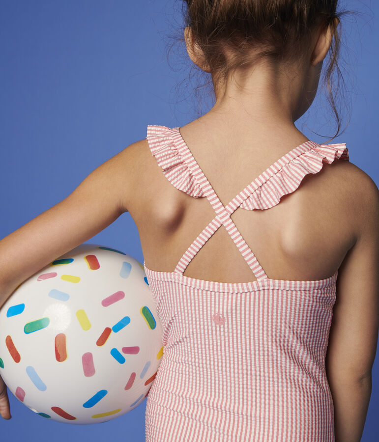 Maillot de bain 1 pi&egrave;ce recycl&eacute; enfant fille rose GRETEL/blanc MARSHMALLOW