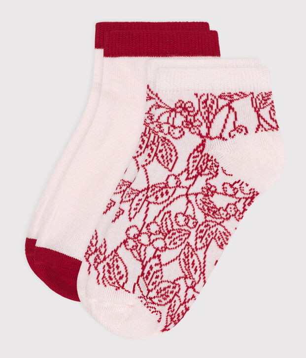 2 paires de chaussettes enfant fille en coton imprim&eacute; &agrave; fleurs multicouleur