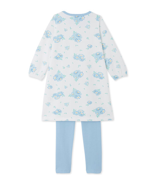 Chemise de nuit en velours imprimée et son legging blanc LAIT/bleu BLEU/ MULTICO