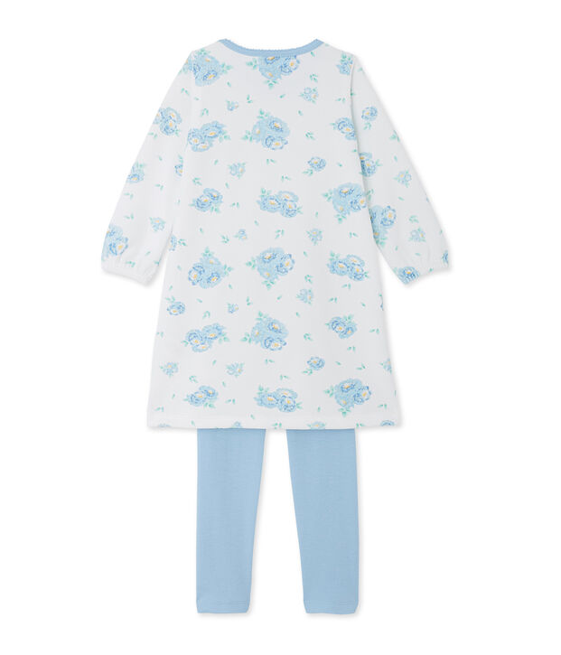 Chemise de nuit en velours imprim&eacute;e et son legging blanc/bleu/multicouleur