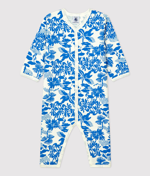 Dors-bien v&eacute;g&eacute;tal b&eacute;b&eacute; sans pieds en coton blanc/bleu