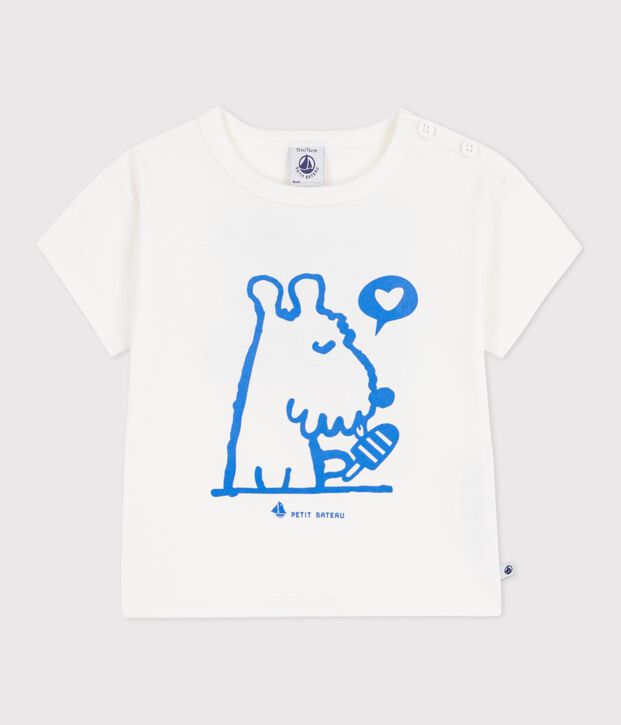 Tee-shirt b&eacute;b&eacute; en coton &agrave; manches courtes, motif chien blanc