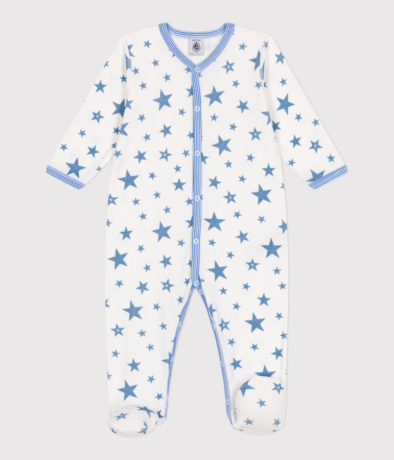 Pyjama b&eacute;b&eacute; en velours &eacute;toiles blanc MARSHMALLOW/bleu ALASKA