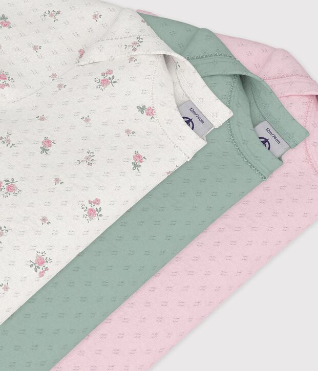 Lot de bodies manches courtes en coton ajour&eacute; imprim&eacute; fleuri b&eacute;b&eacute; multicouleur