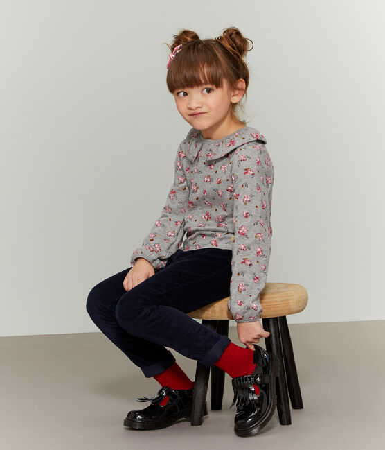 Tee shirt manches longues enfant fille gris BELUGA/blanc MULTICO