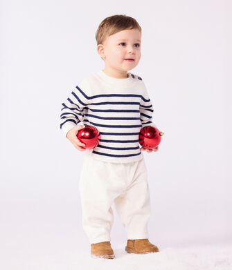 Pull marin b&eacute;b&eacute; en laine et coton &agrave; rayures