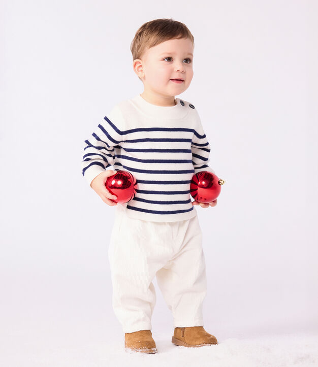Pull marin b&eacute;b&eacute; en laine et coton &agrave; rayures bleu/bleu
