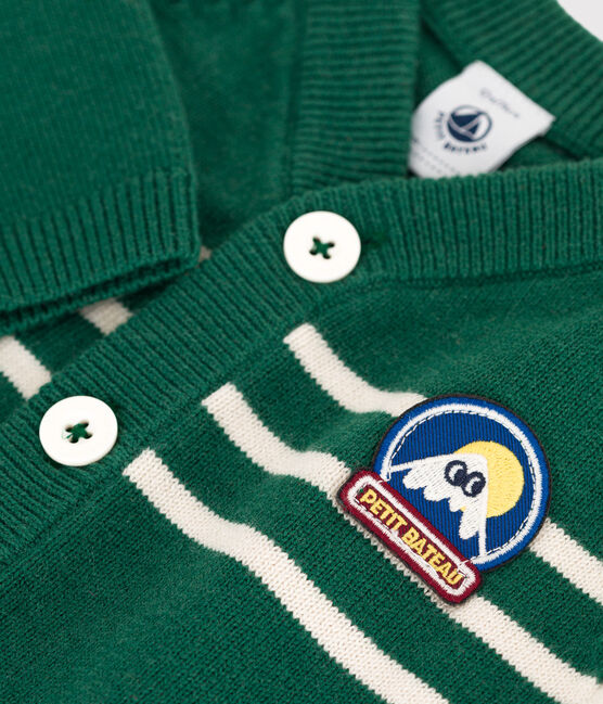 Cardigan bébé en tricot laine et coton rayé vert WILLOW/ AVALANCHE