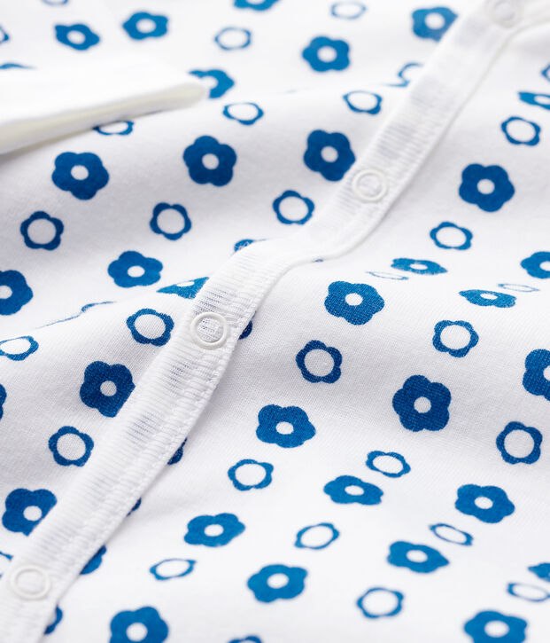 Dors-bien b&eacute;b&eacute; fleurs r&eacute;tro c&ocirc;te 1x1 en coton biologique blanc/bleu