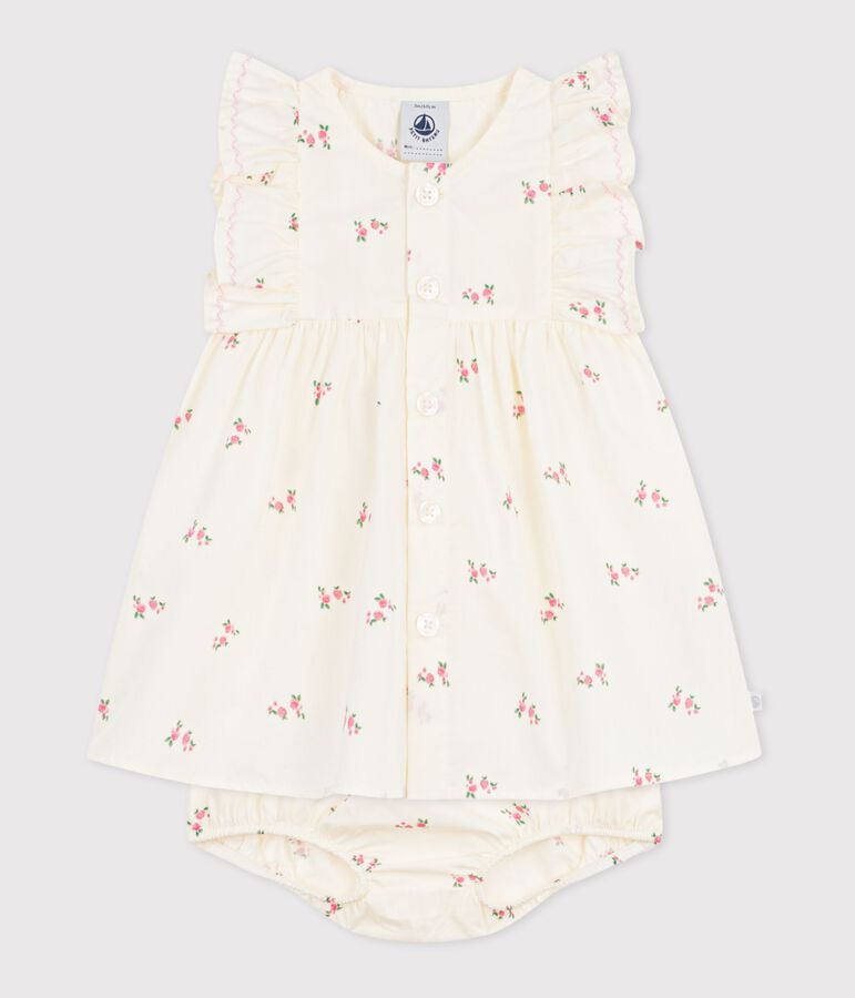 Robe b&eacute;b&eacute; en coton avec son bloomer, imprim&eacute;s fleurs MILK/ MULTICO