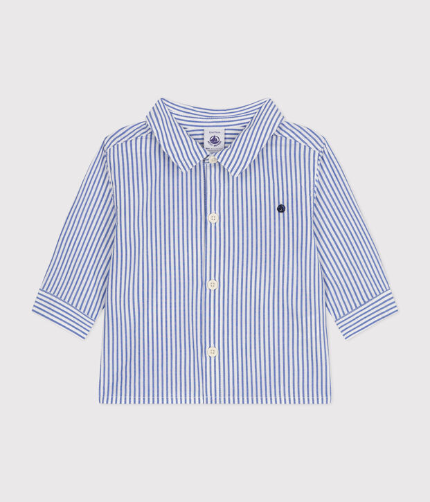 Chemise en popeline ray&eacute;e b&eacute;b&eacute; bleu/blanc