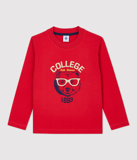Tee-shirt manches longues en coton enfant garçon rouge TERKUIT