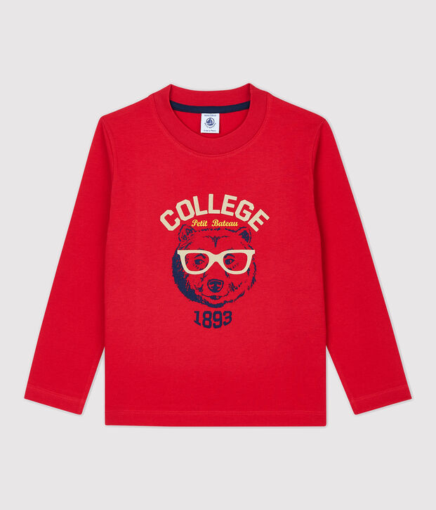 Tee-shirt manches longues en coton enfant gar&ccedil;on rouge