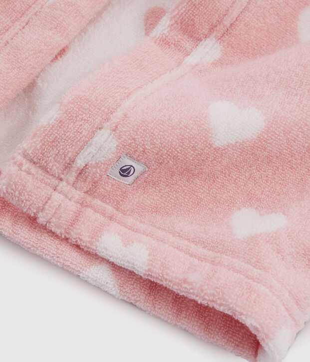 Cape de bain c&oelig;urs b&eacute;b&eacute; en &eacute;ponge rose/blanc