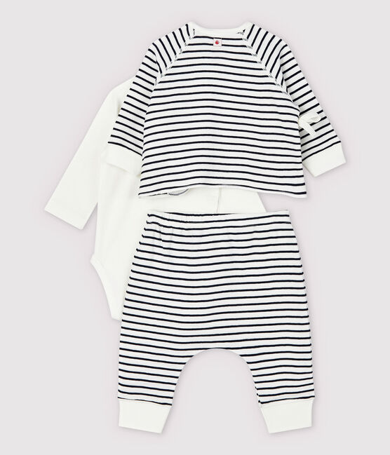 Ensemble 3 pièces rayé bébé en tubique en coton biologique blanc MARSHMALLOW/bleu SMOKING