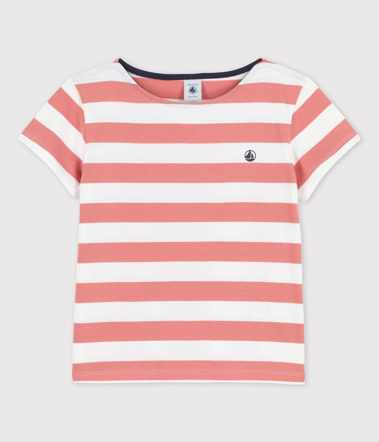 T-shirt manches courtes en coton enfant fille rose/blanc