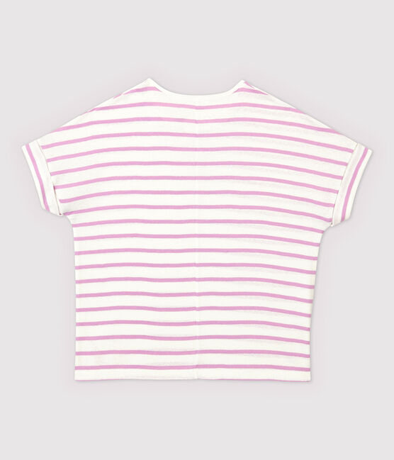 T-shirt en coton/lin rayé Femme blanc MARSHMALLOW/rose BOHEME