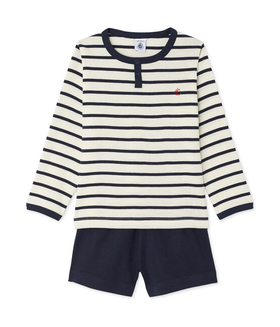 Pyjama garçon 3 pièces beige COQUILLE/bleu SMOKING