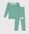 Pyjama très ajusté enfant en coton à rayures vert JARDIN/ MARSHMALLOW