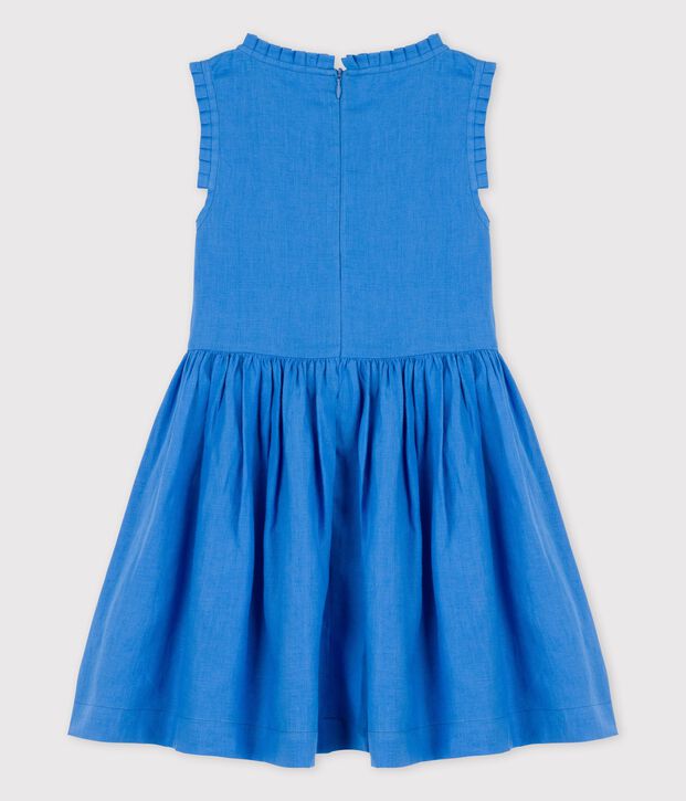 Robe sans manche en lin enfant fille bleu